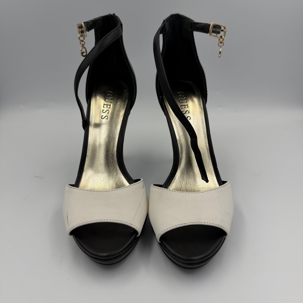 GUESS Womens Black White Platform Stiletto Heels Ankle Strap Open Toe